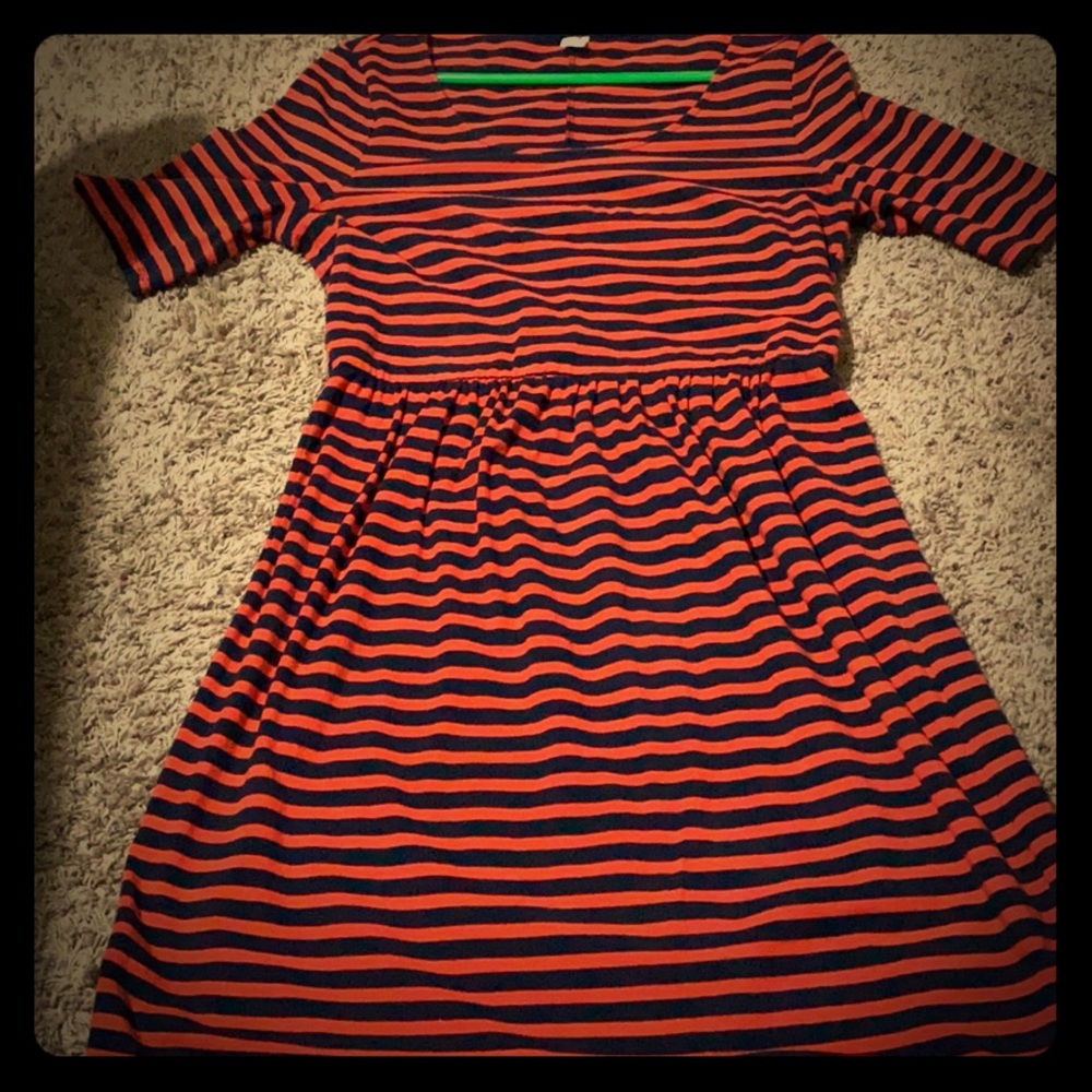 A orange and navy blue stripped dress